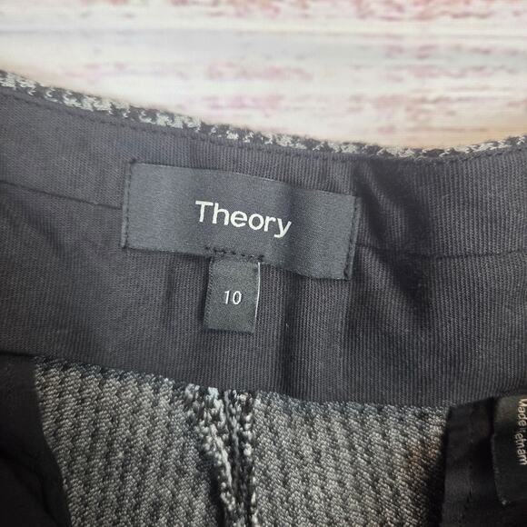Theory Womens Houndstooth Pants 10 Black Gray Plaid Crop Trousers Academia Twee - Picture 6 of 10